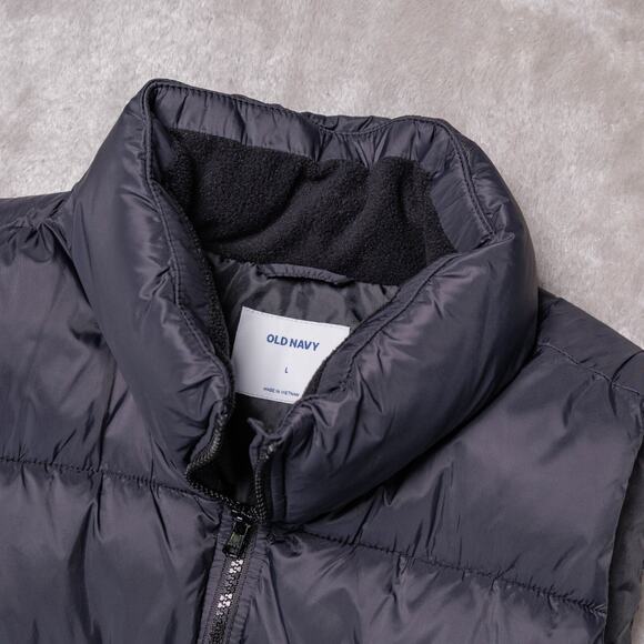 Old Navy Black Puffer Vest Full Zip Pockets Womens Size L - Picture 9 of 9